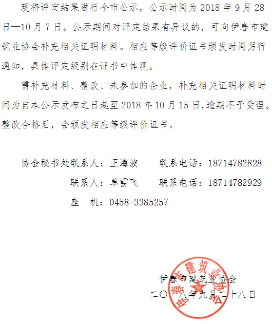 伊春市2017年度建筑业企业信用评价结果公示
